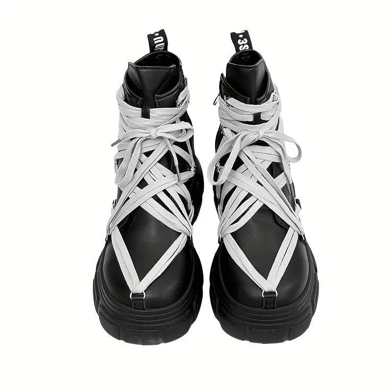 Faux Leather Laced-Up Boots