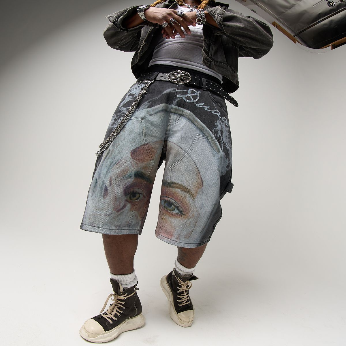 MIRROR DENIM SHORT FACE TE