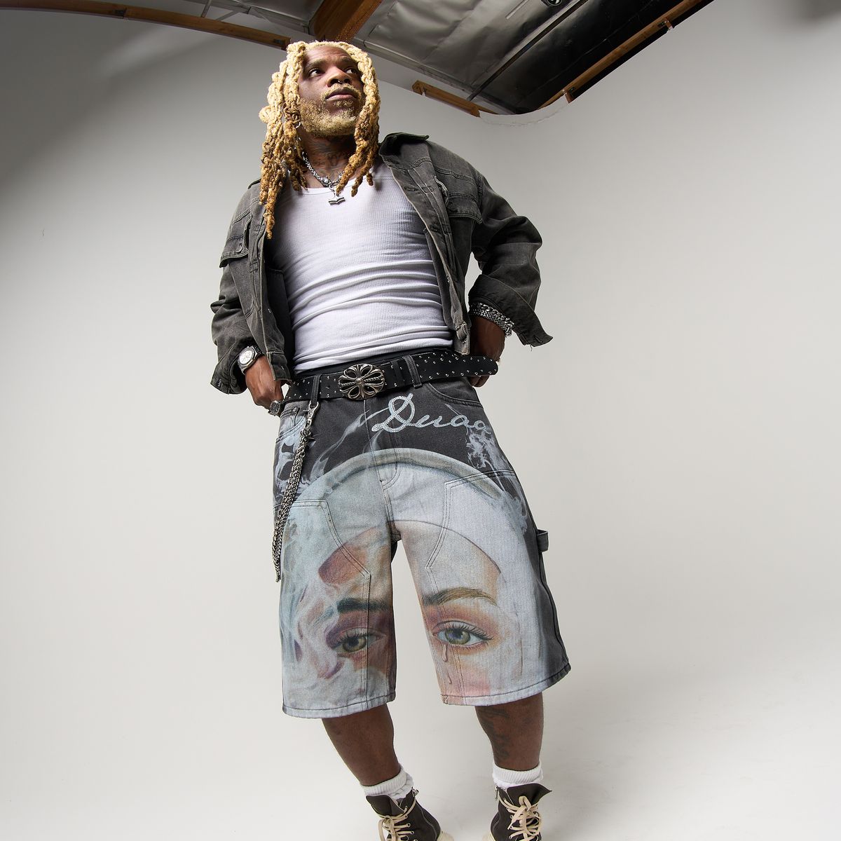 MIRROR DENIM SHORT FACE TE