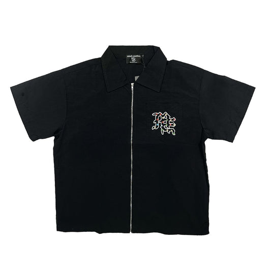 “ME Rhinestone Nylon Zip Up Shirt